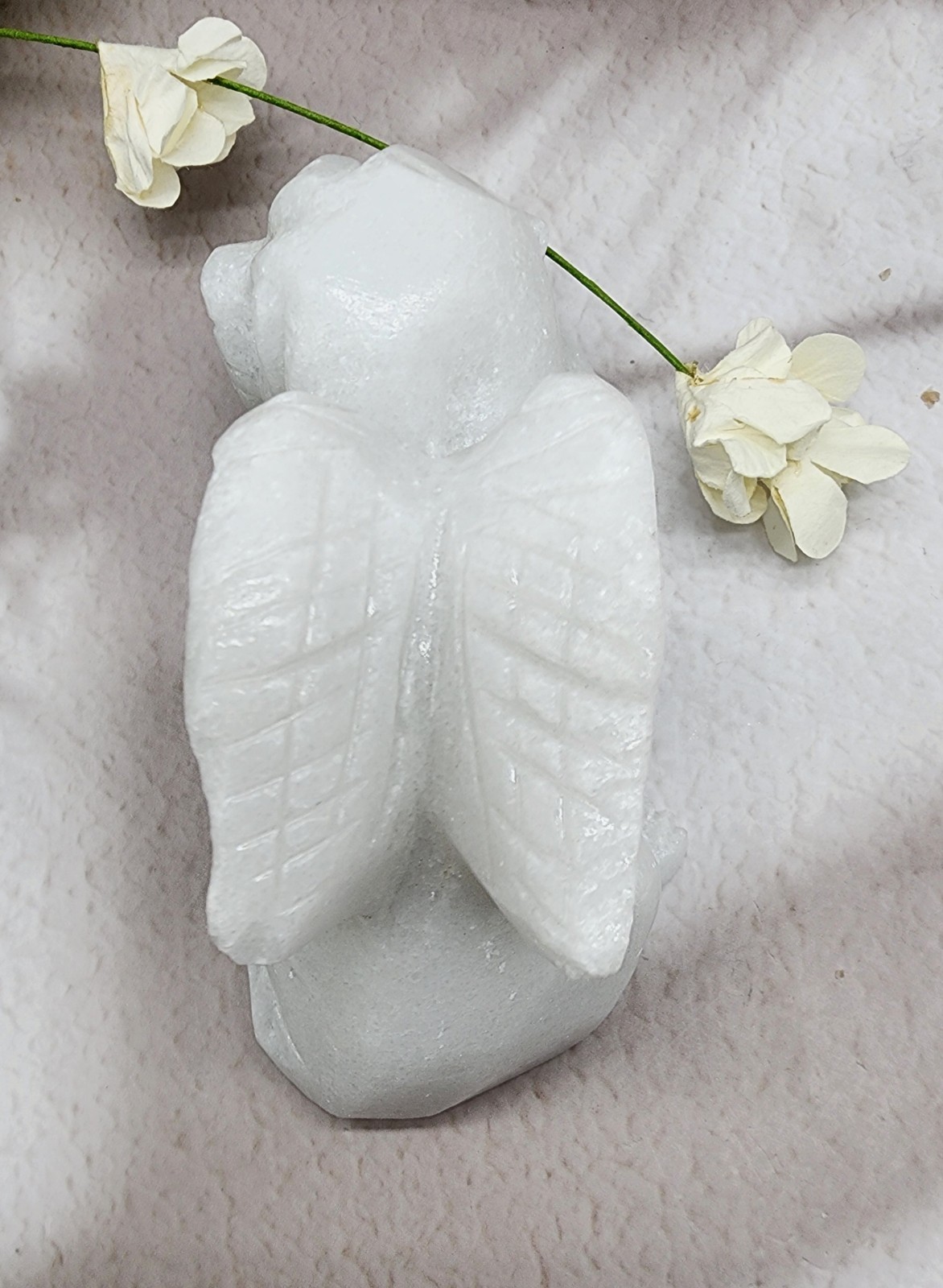 White Jade, Winged Angel Dog, Pet Memorial, Pet Loss Gift, Gemstone Carving