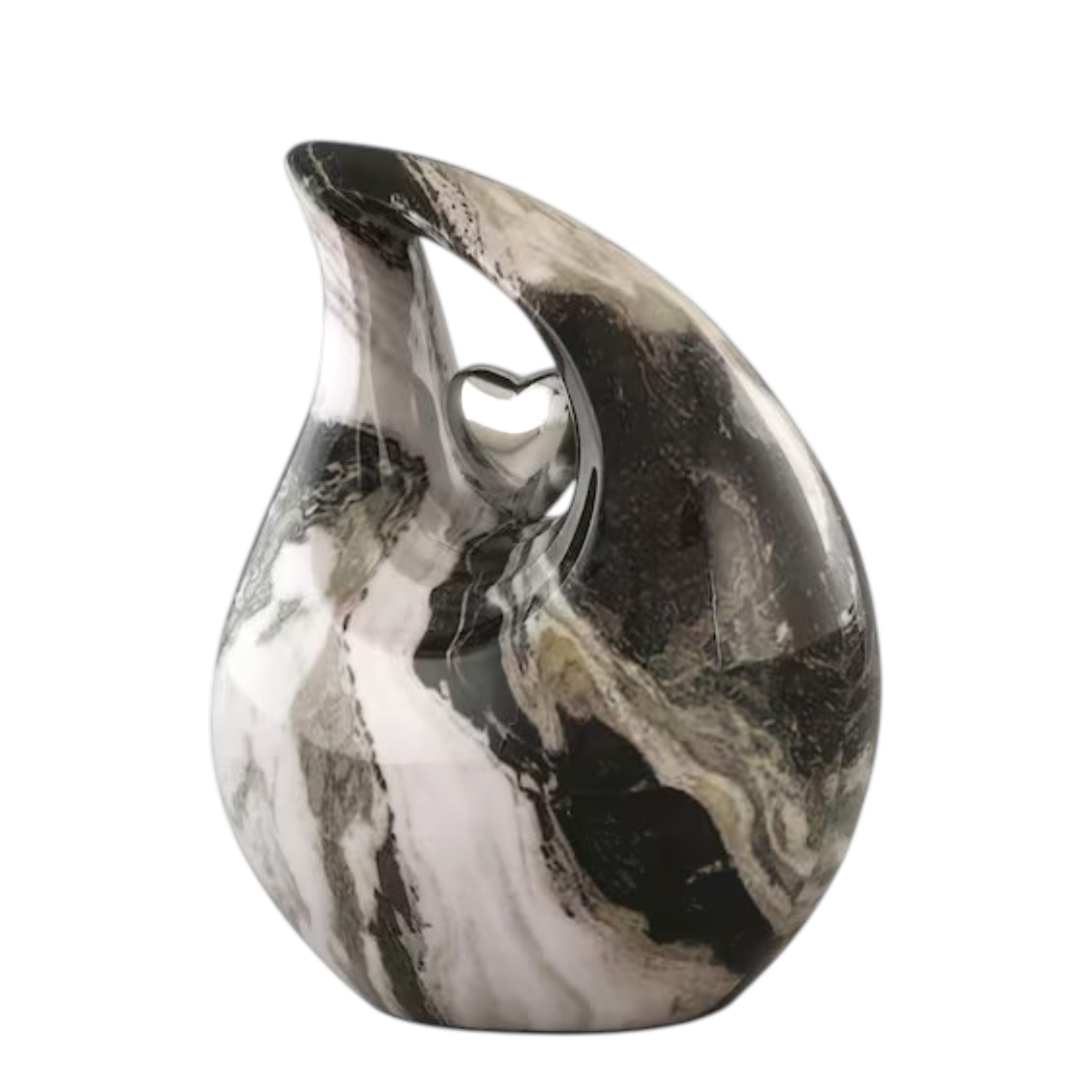 Black White Marble Teardrop Cremation Urn Adult Human Ashes for Men & Women