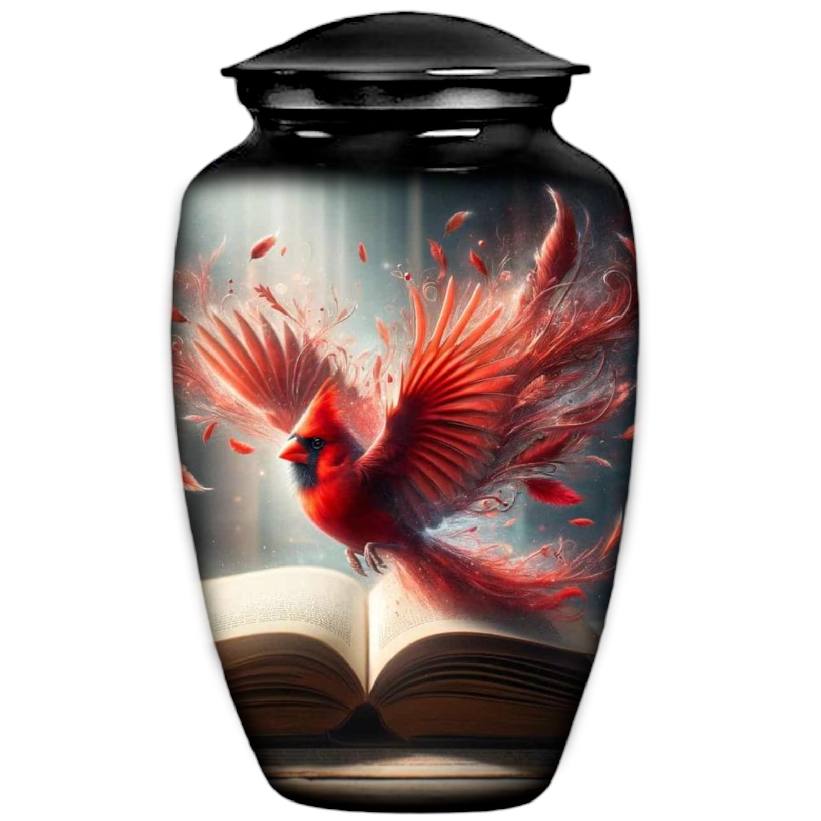 Large Adult Urn for Human Ashes Red Cardinal Memorial Urn with Velvet Bag
