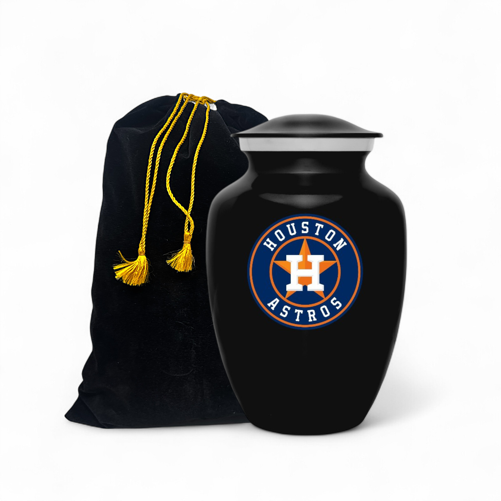 Houston Astros Baseball Style Cremation Urn Adult Ashes Black Metal 8 Inch Urns