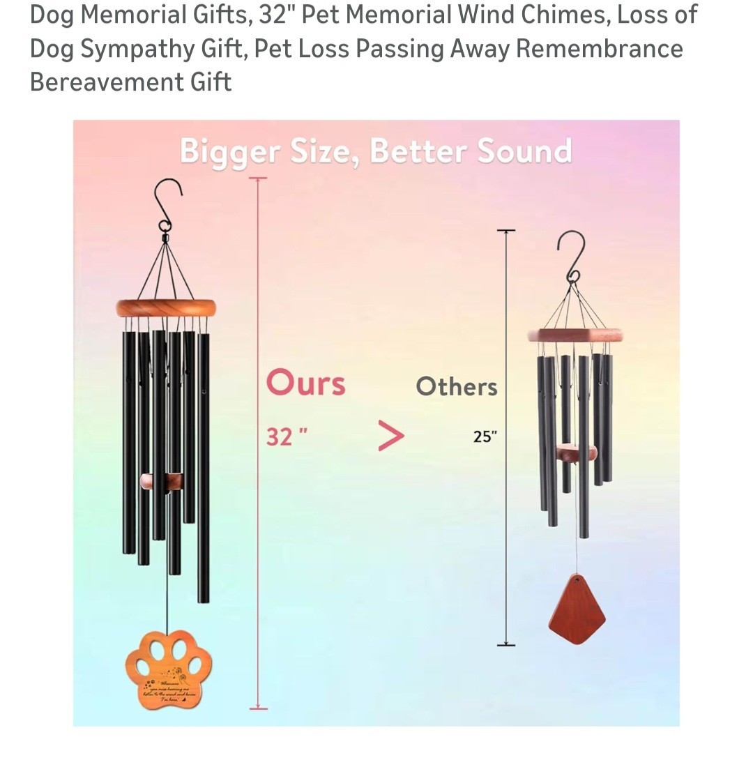 Dog Memorial Gifts, 32″ Pet Memorial Wind Chimes, Loss of Dog Sympathy Gift, …