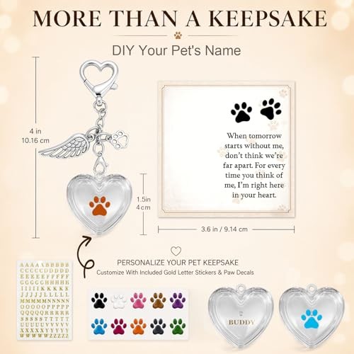 Pet Fur Keepsake Memorial Locket – Clear Heart for Dog Cat Fur or Photo