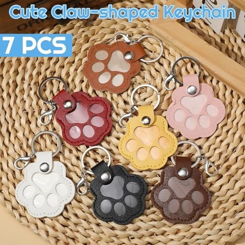 7Pcs Leather Pet Memorial Keychain, Cat Paw Shaped Keychain, Dog Hair