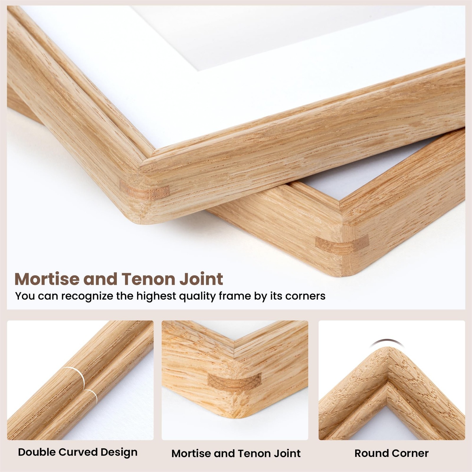 11X14 Picture Frame, Natural Solid Oak Wood Picture Frame with High Tempered …
