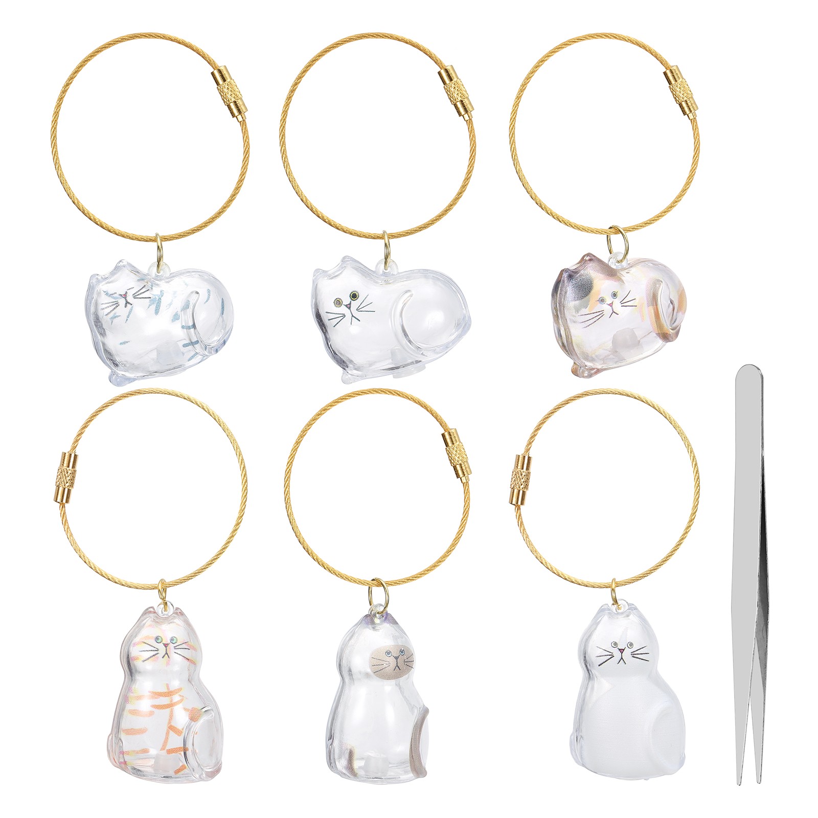 6Pcs Cat Hair Collector Keychain with Tweezers Style 5