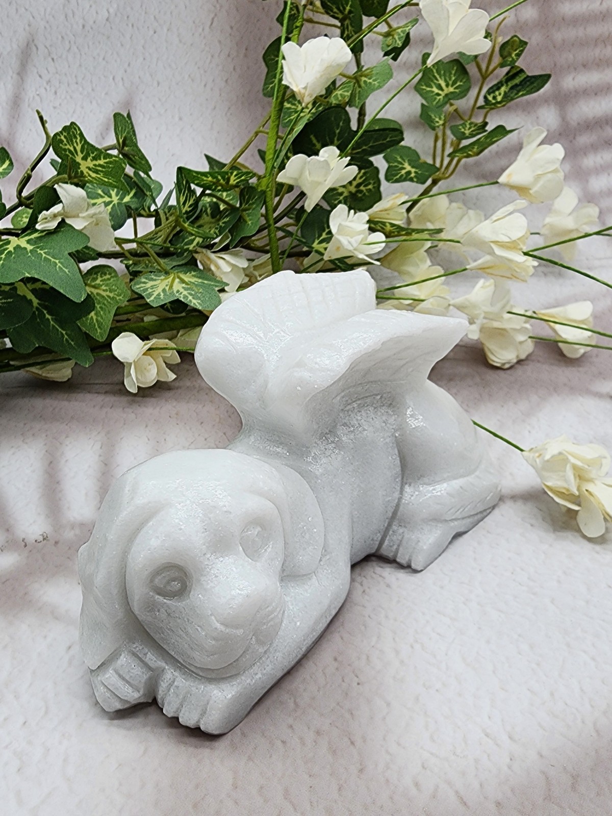 White Jade, Winged Angel Dog, Pet Memorial, Pet Loss Gift, Gemstone Carving