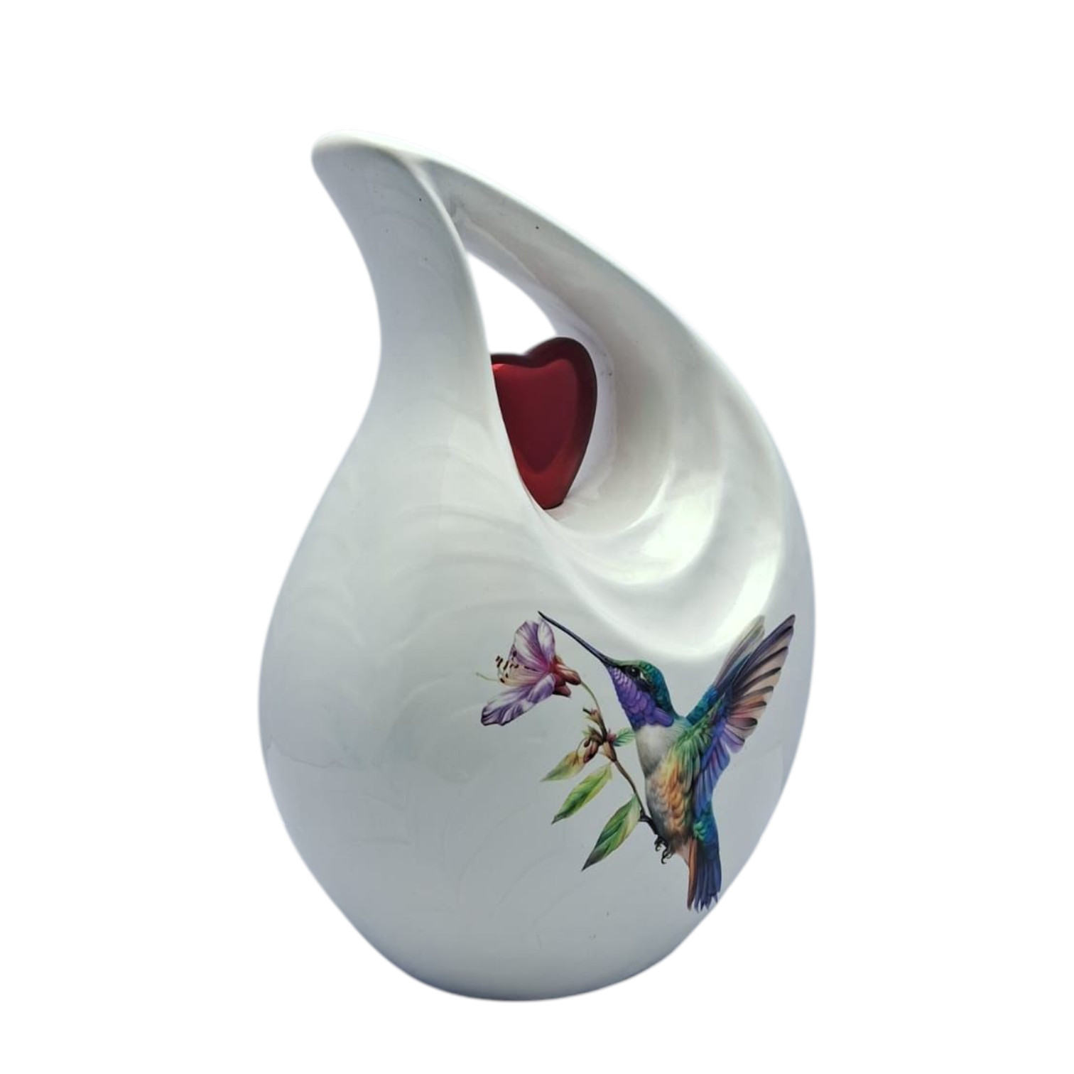 Metal Hummingbird White Teardrop Cremation Urn for Human Ashes Male & Female