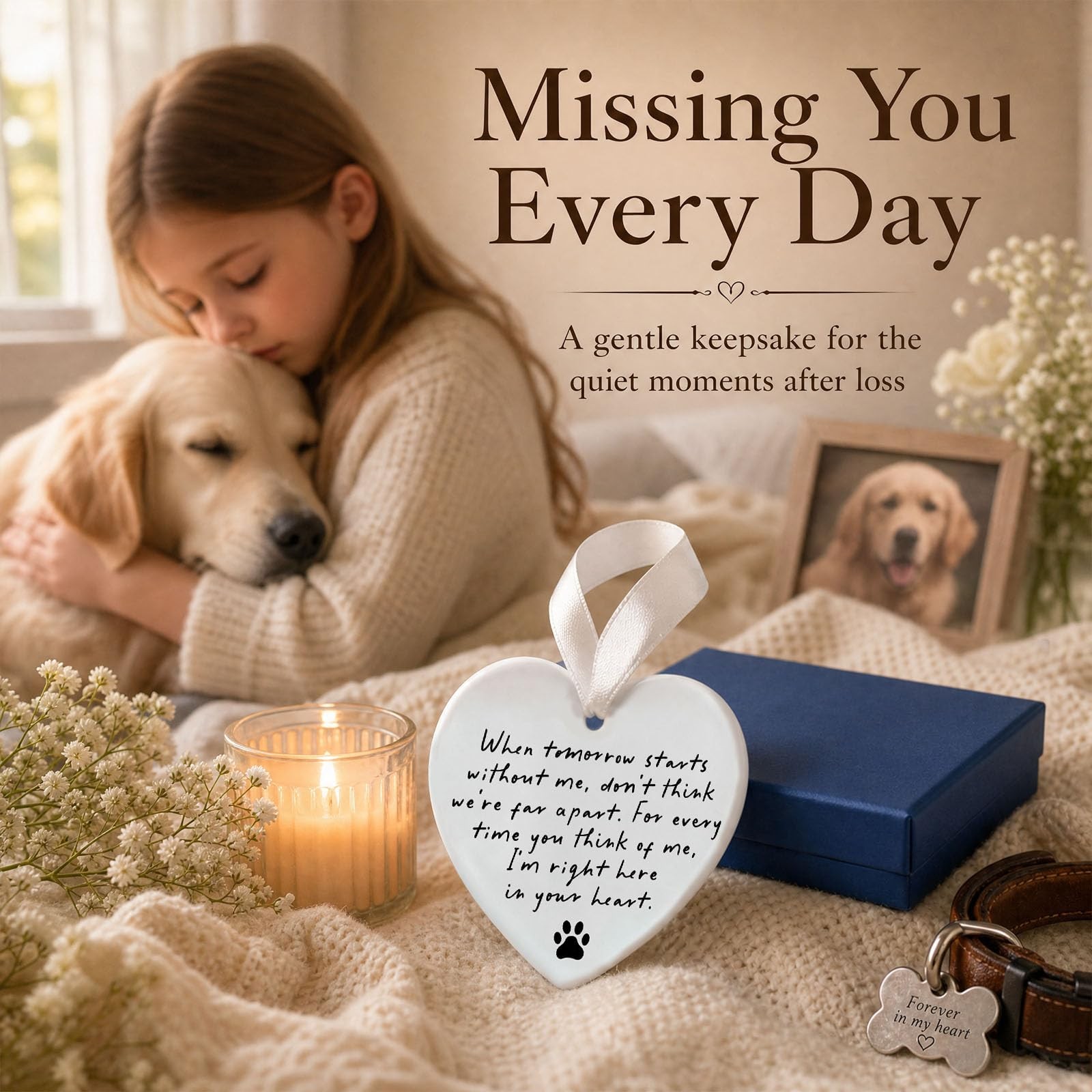 OFlyDesigns Pet Memorial Ceramic Heart Keepsake,When Tomorrow Without Me