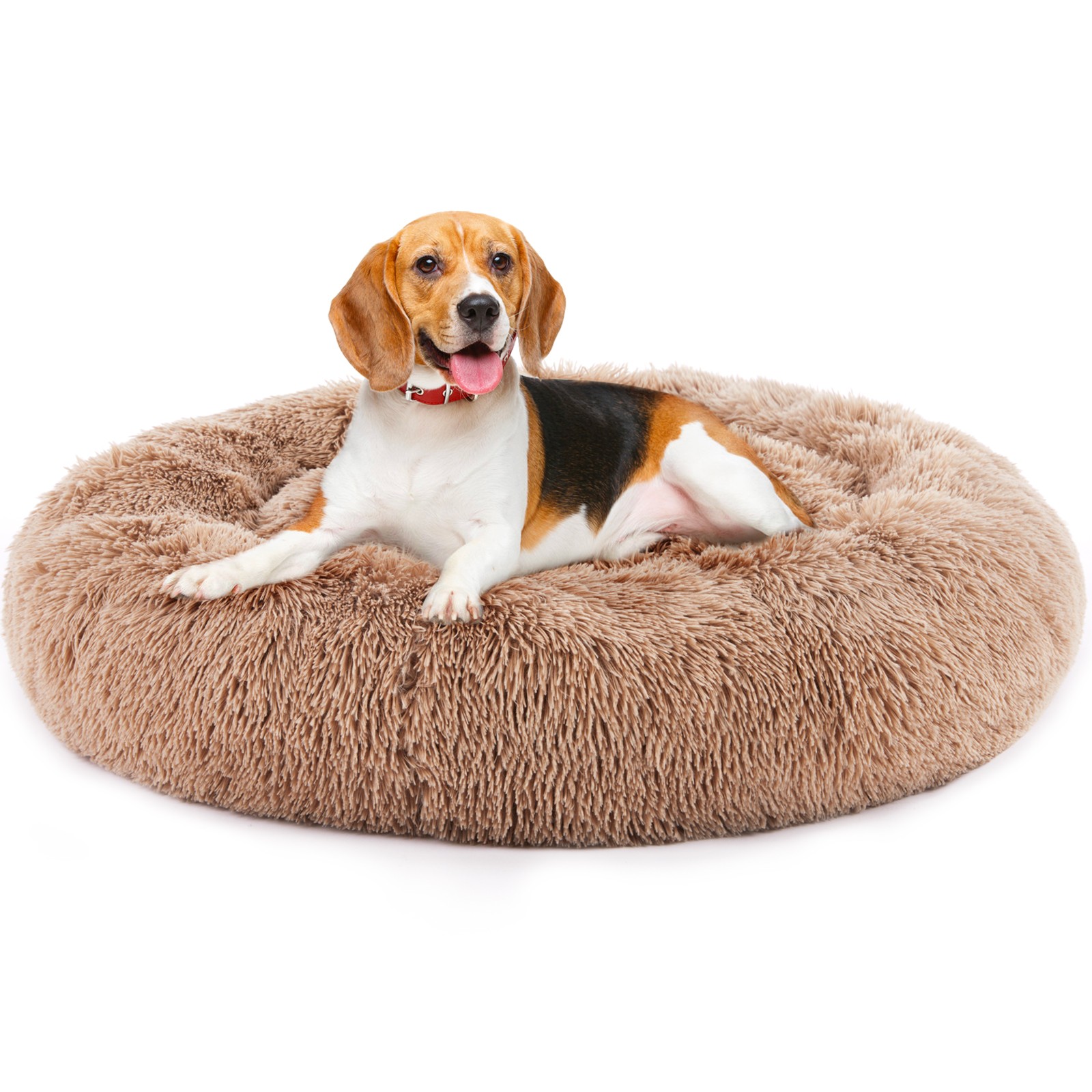 24 Inch Anti-Slip Round Fluffy Plush Faux Fur pet Bed, Fits Up To 25 Lbs