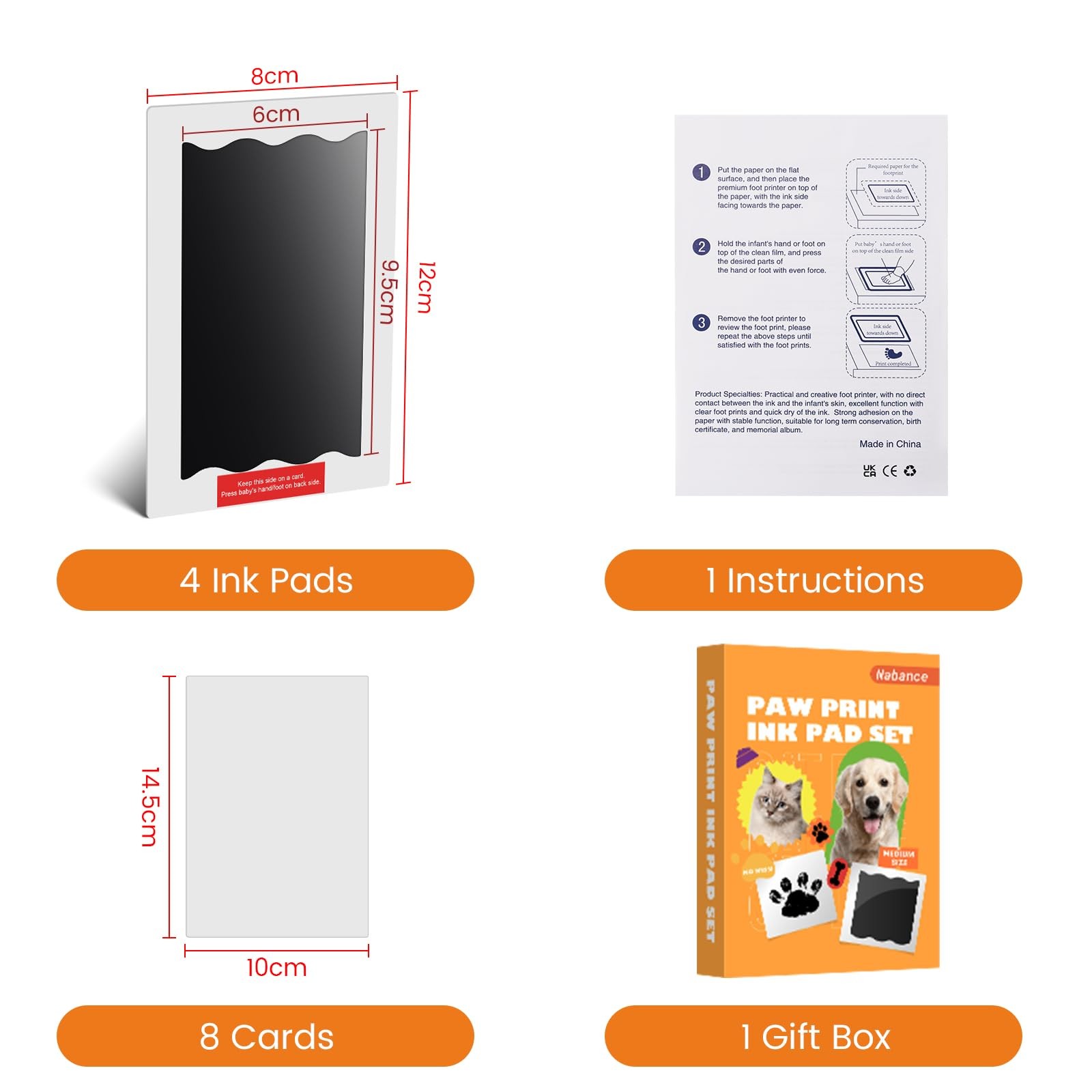 Inkless Paw Print Kit for Dogs, Cats & Babies, 4 Clean Touch Ink Pads and 8 I…