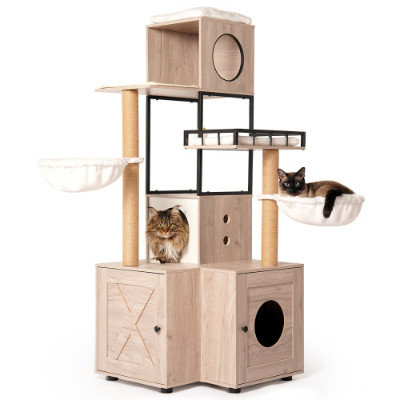 63 Multi-Functional Cat Tree With Litter Box – Includes Removable Washable Cushi