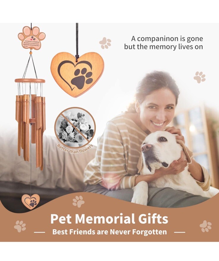 Dog Cat Memorial Gifts,38” Pet Memorial Wind Chime, in Memory of Pet