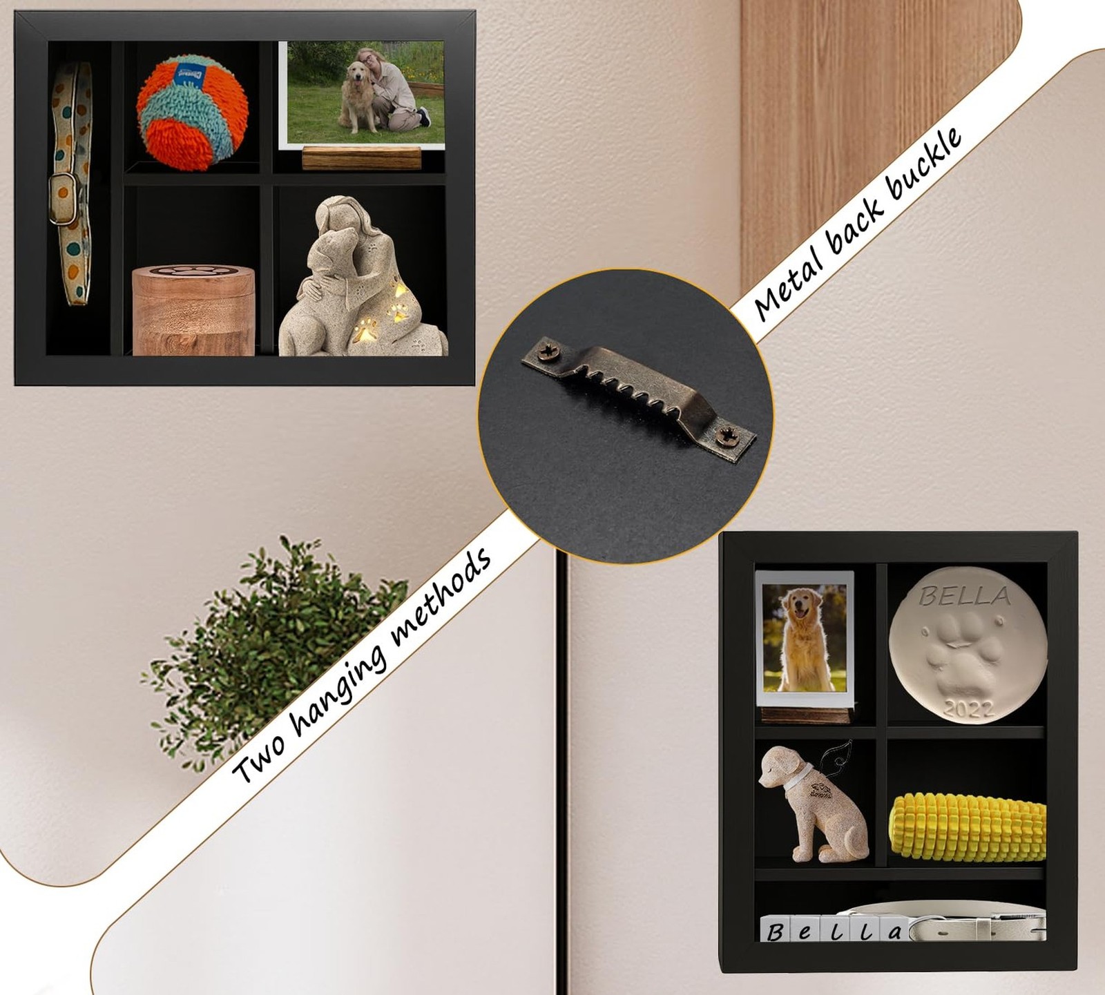 Pet Memorial Shadow Box with Adjustable Shelves,12 * 16 Inch Solid Wood Deep …