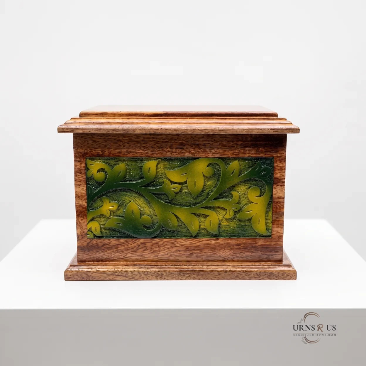 Emerald Vine Heritage Wooden Cremation Urn – Nature-Inspired Adult Memorial