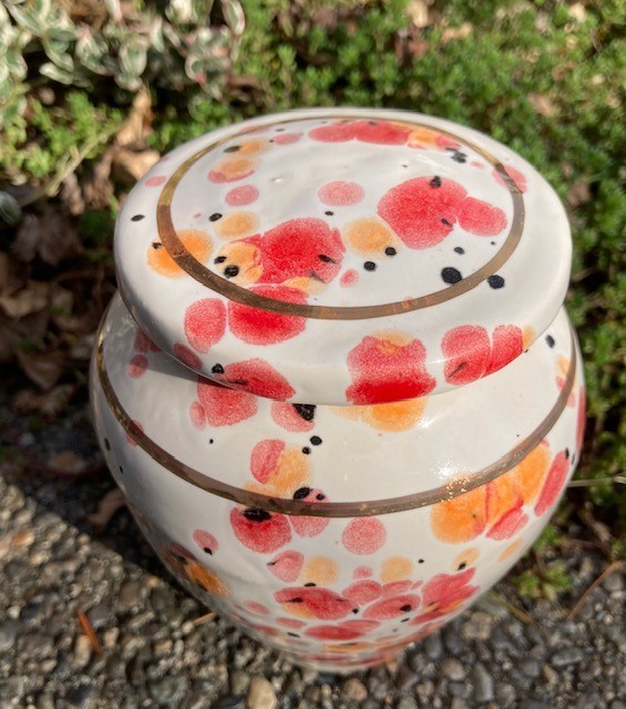 Handmade Ceramic Cremation Urn in Poppy, small size for pet ashes, 50 cubic inch