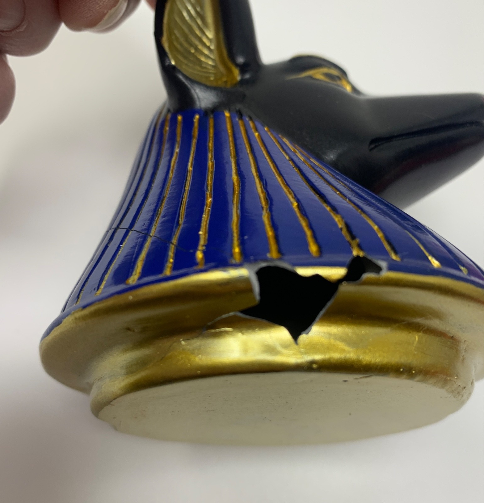 Egyptian Jar 9″ Dark Blue Anubis Memorial Pet Dog Urn Quality Resin–Chip Damage