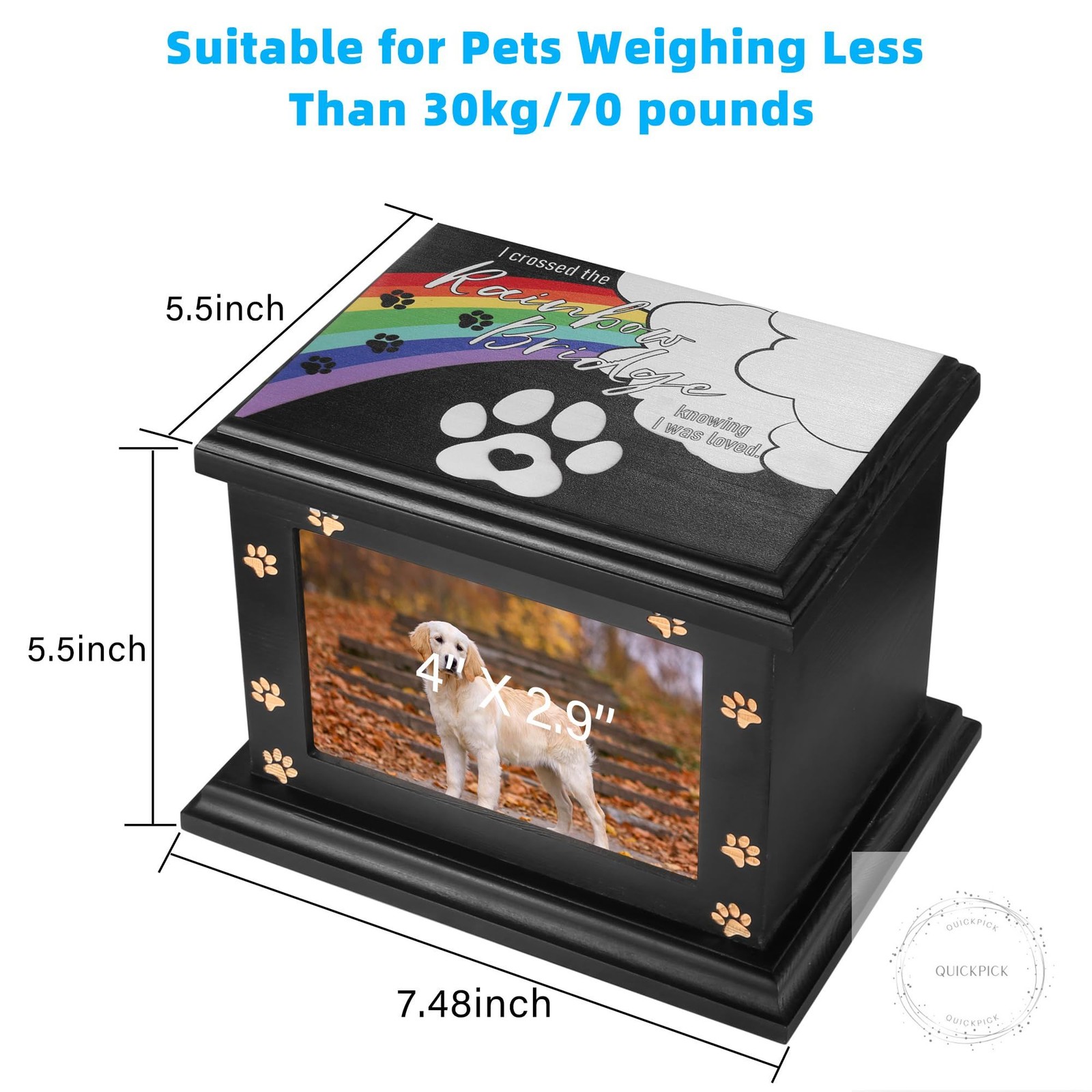 Pet Memorial Urns for Dogs or Cats Ashes, Large Wooden Funeral Pets Memorial Urn