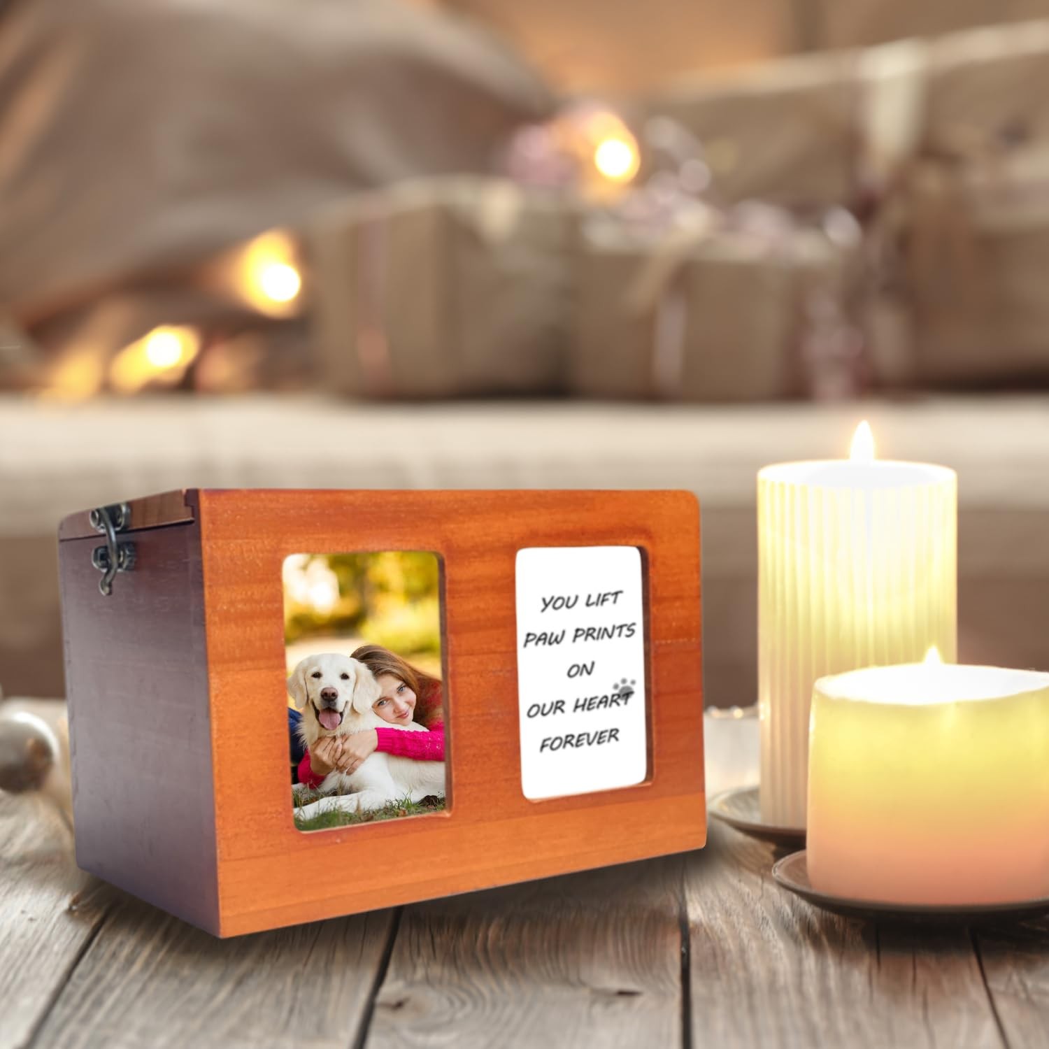 Pet Urns Dog Cremation With Photo Frame Wooden Box For Ashes Memory Box