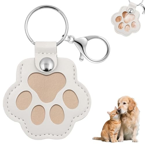 Pet Memorial Gifts for Dogs Cats, Leather Paw Print Pet Fur Keepsake White