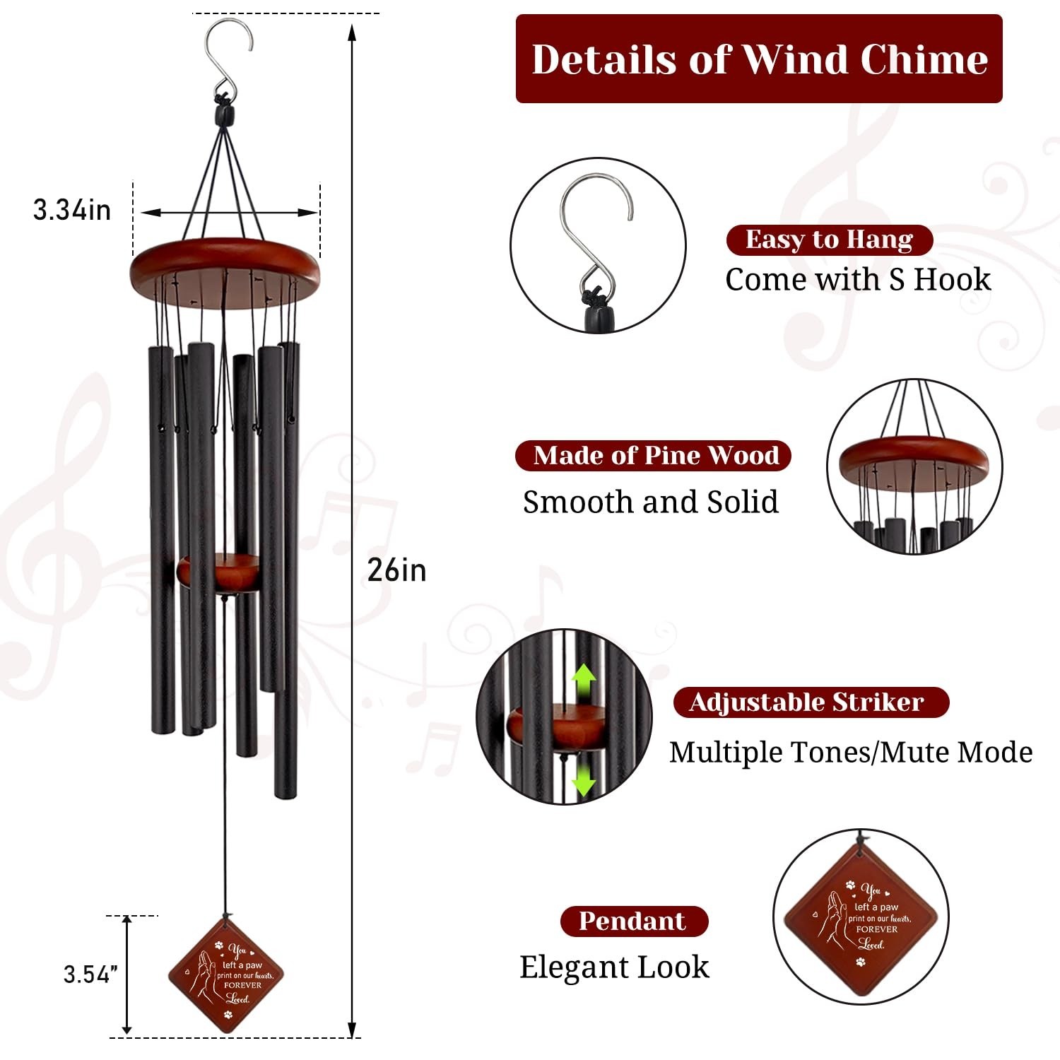 Pet Memorial Gifts for Loss of Dog, 26″ pet Memorial Wind Chimes for Outside,…