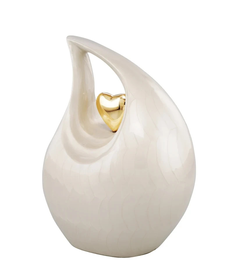 Personalized White Teardrop for Human Ashes Gold Heart Cremation Memorial Urn
