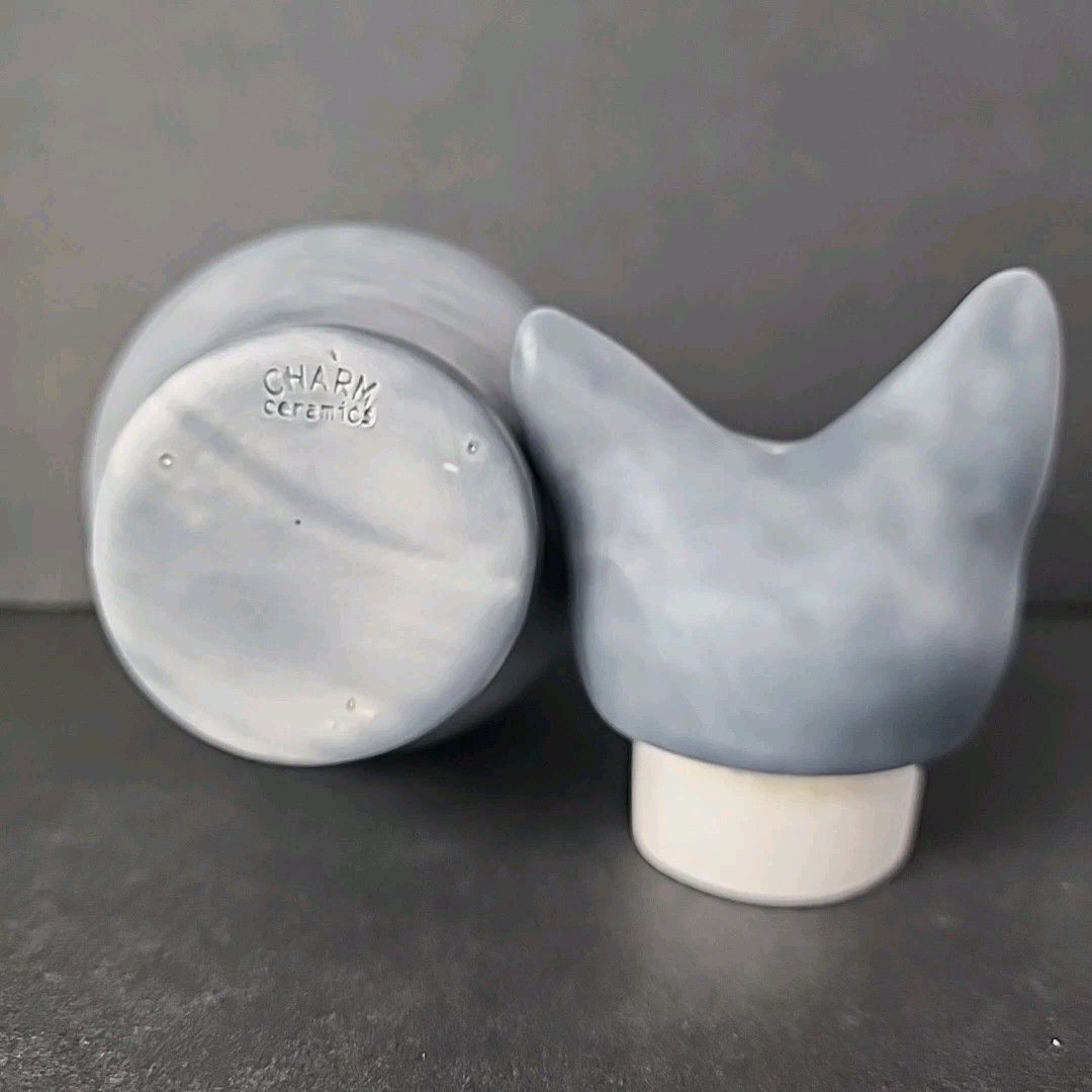 Basst Cat Urn By Charm Ceramic 8″ Smooth Light Gray Feline Figure Studio Art