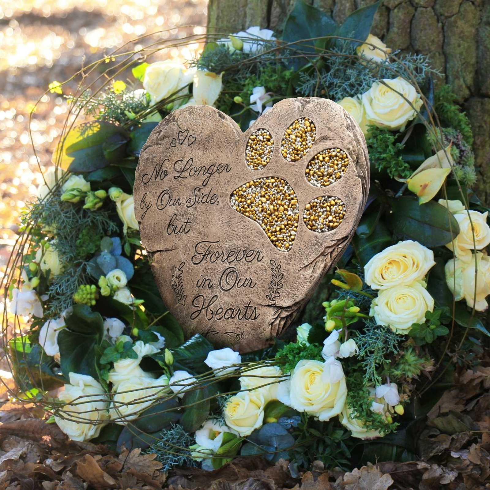Pet Memorial Stone – Brown | Dog or Cat Garden Stone Heart Paw Print | Headst…