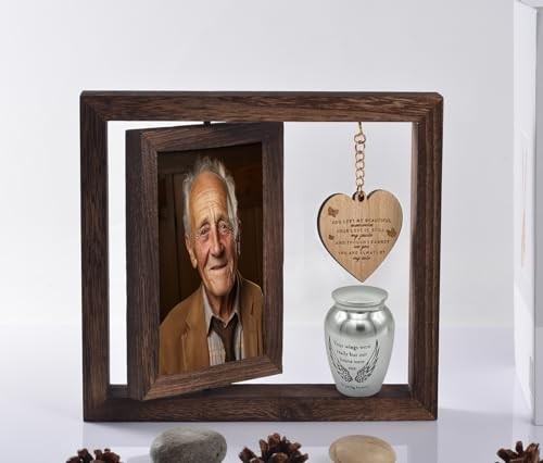 Memorial Picture Frame Fits 4”x6” Silver Medium Urn + Wooden Photo Frame