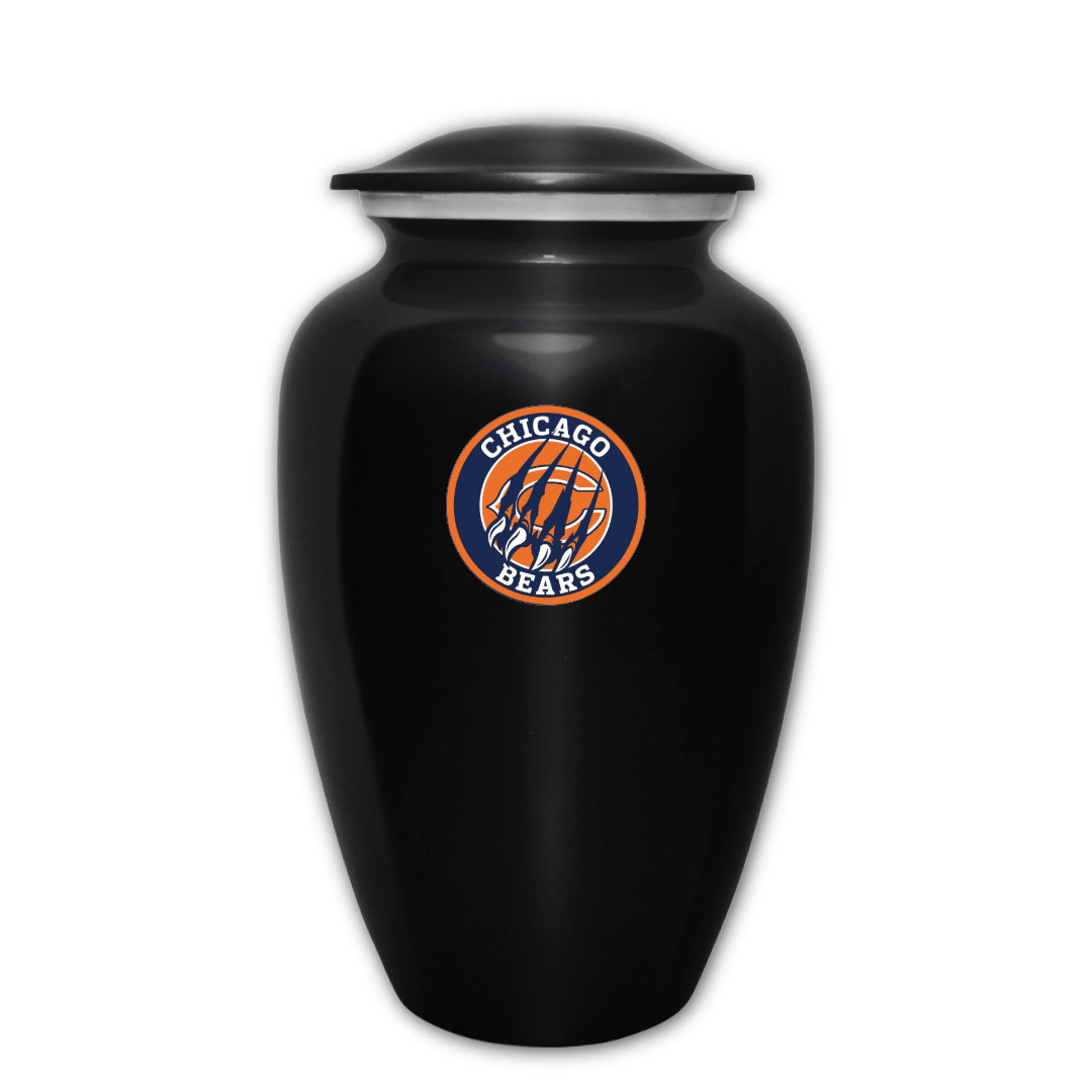Large Chicago Bears Football Theme Cremation Black Urn Adult Human Ashes w/Bag