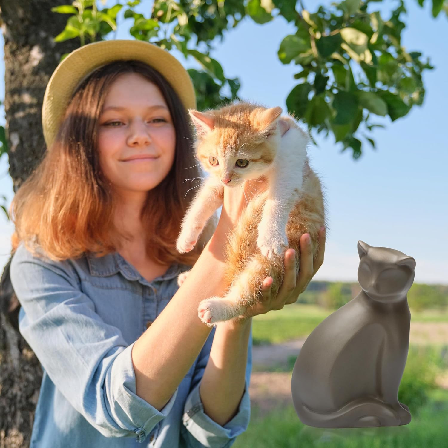 Pet Urns for Cats, Elegant Ceramics Keepsake for Pet Ashes, Small Brown Memorial