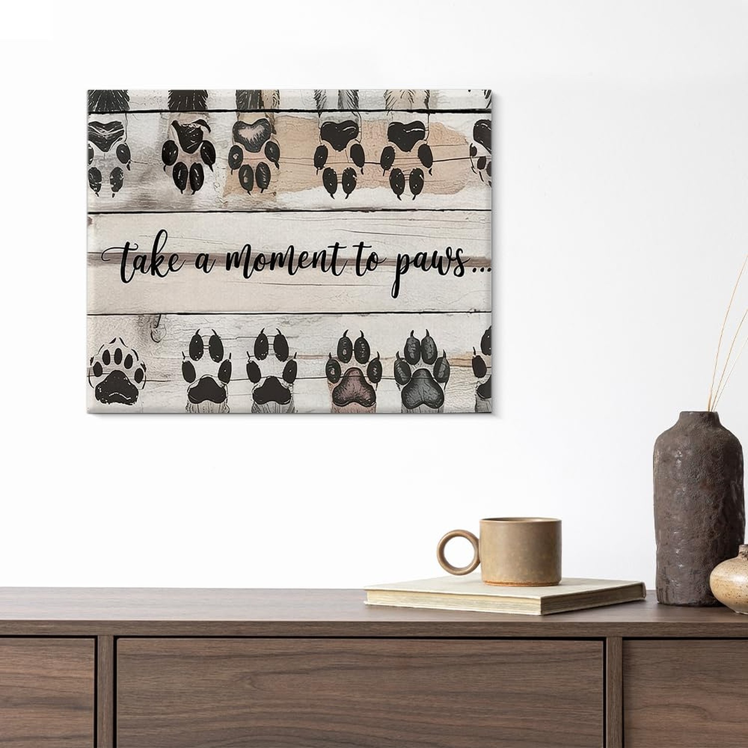 Dog Paw Canvas Wall Art Take a Moment to Paws Print Poster Framed Painting fo…