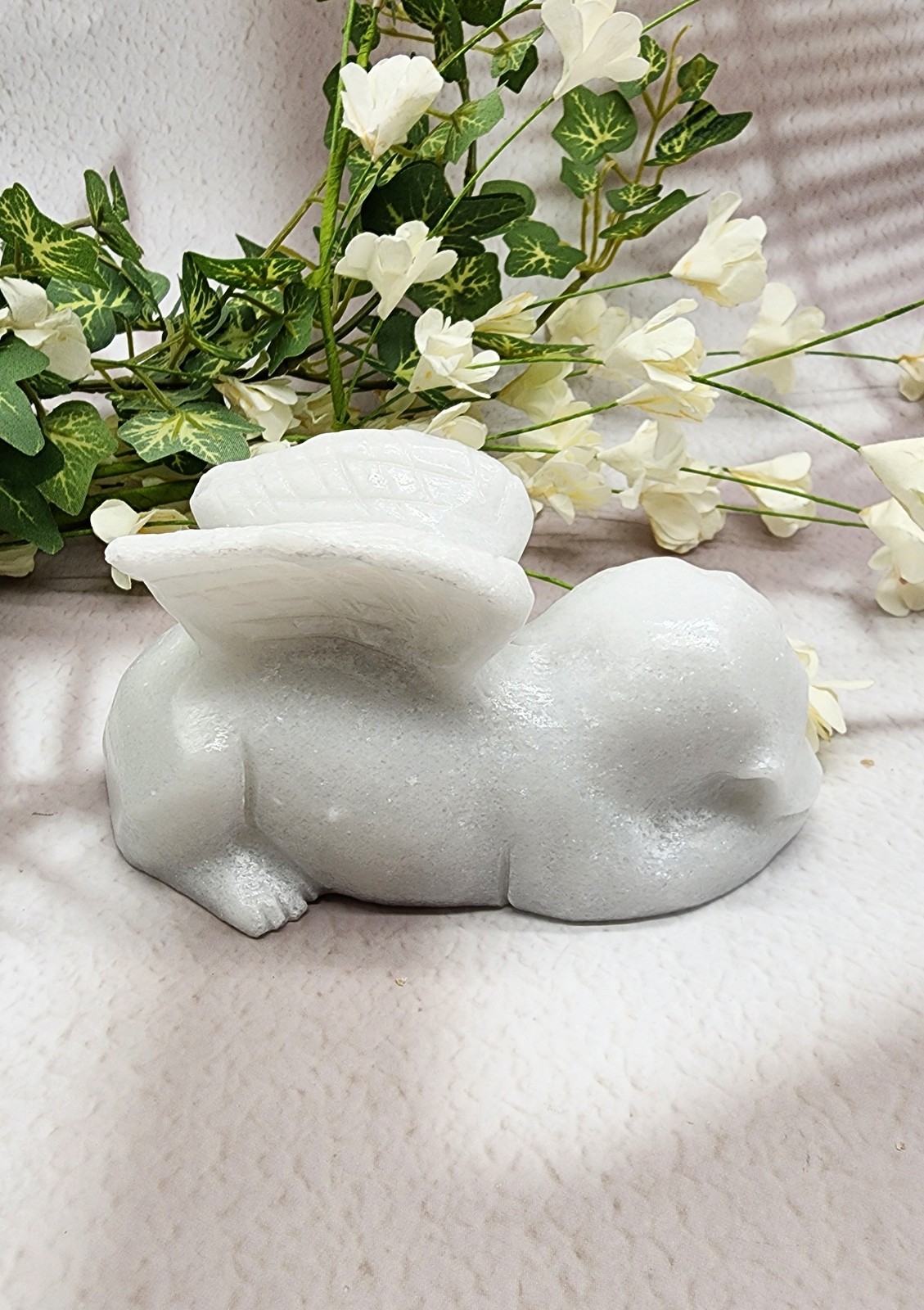 White Jade, Winged Angel Dog, Pet Memorial, Pet Loss Gift, Gemstone Carving