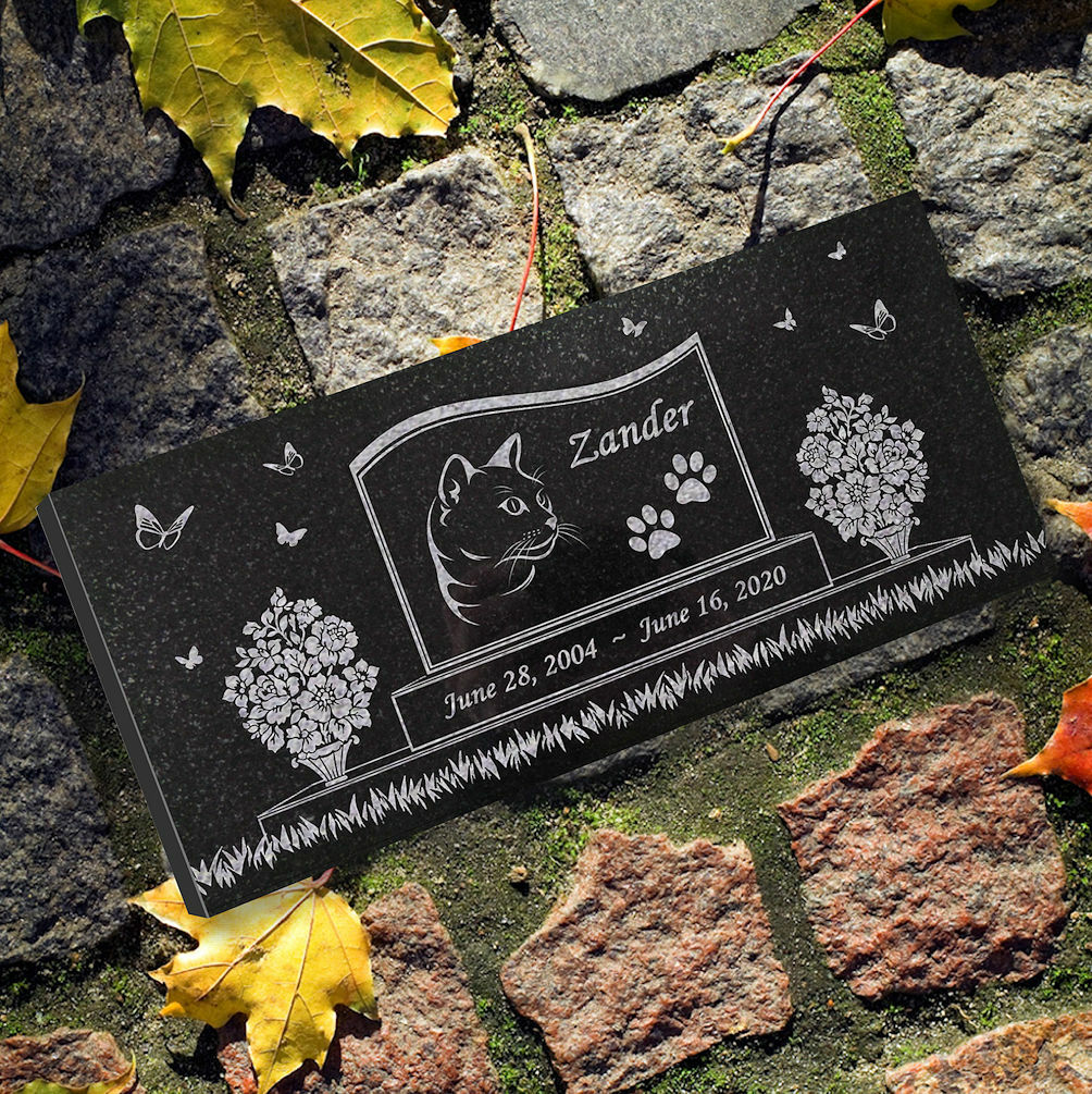 Personalized Cat Memorial – Granite Stone Pet Grave Marker – 6×12 – Zander