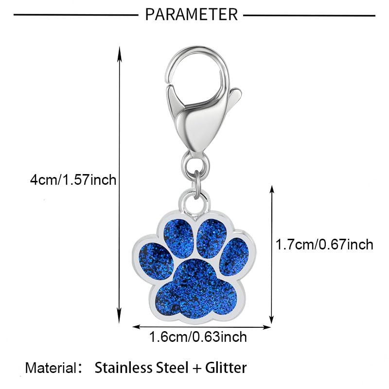 Dreuyet 18 Pcs Paw Print Keychains Glitter Animal Cat Dog Claw Silver Blue