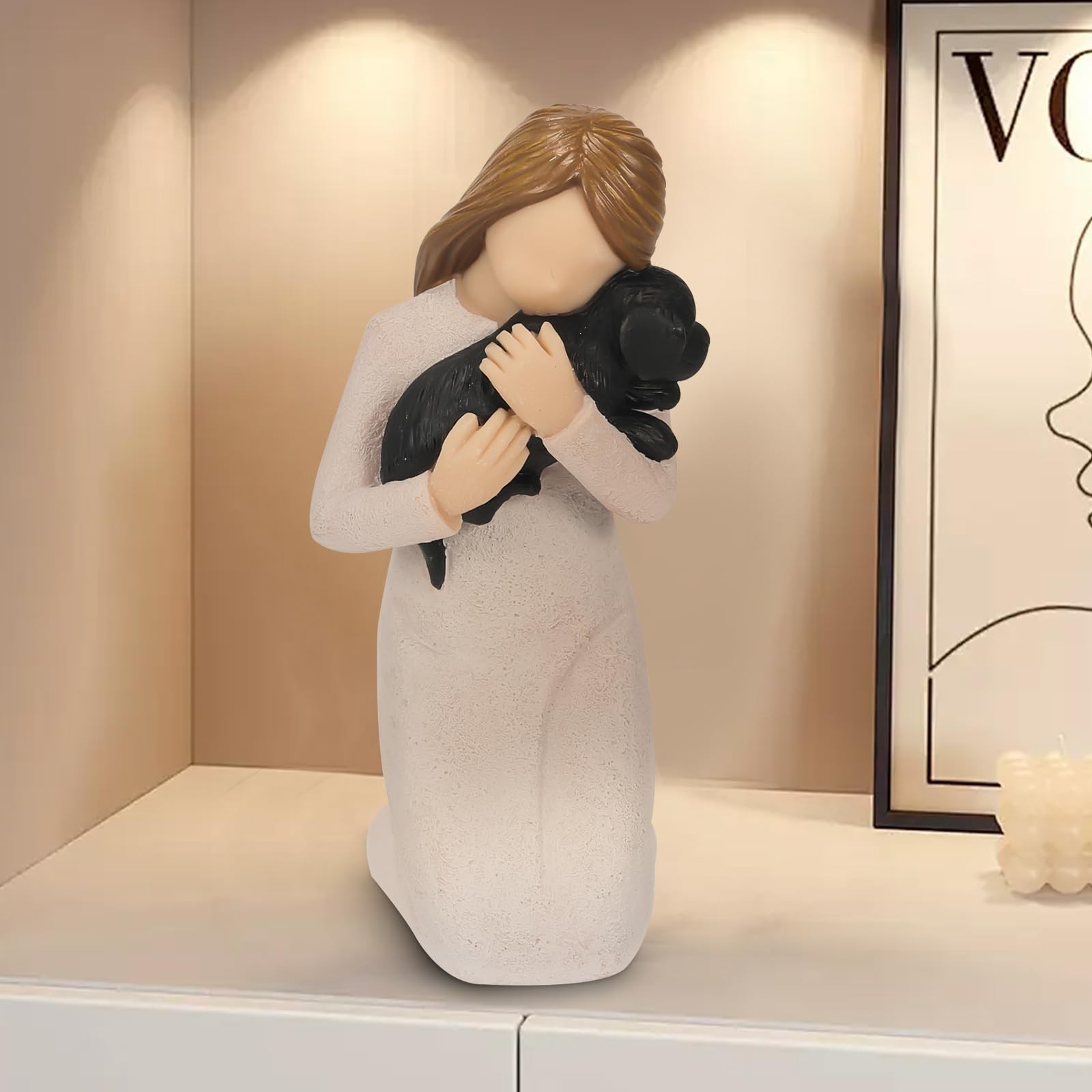 Loss of Dog Sympathy Gifts, Kneeling Girl Embracing Black Puppy Resin Figurin…