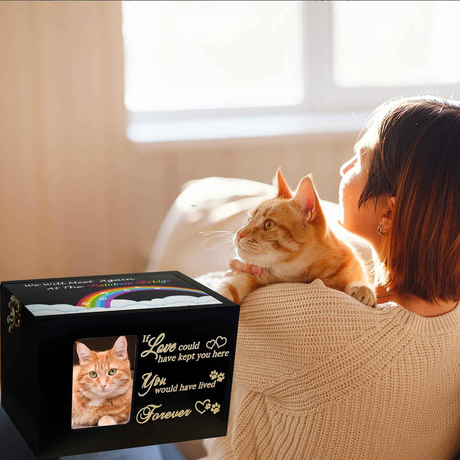 Sofunii Pet Urns for Dogs or Cats Ashes,Medium Wooden Funeral Cremation Memorial