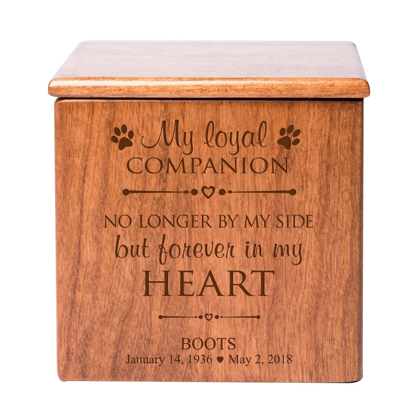 Custom Memorial Keepsake Urn Box for Pet Ashes 4.5×4.5 – My Loyal Companion