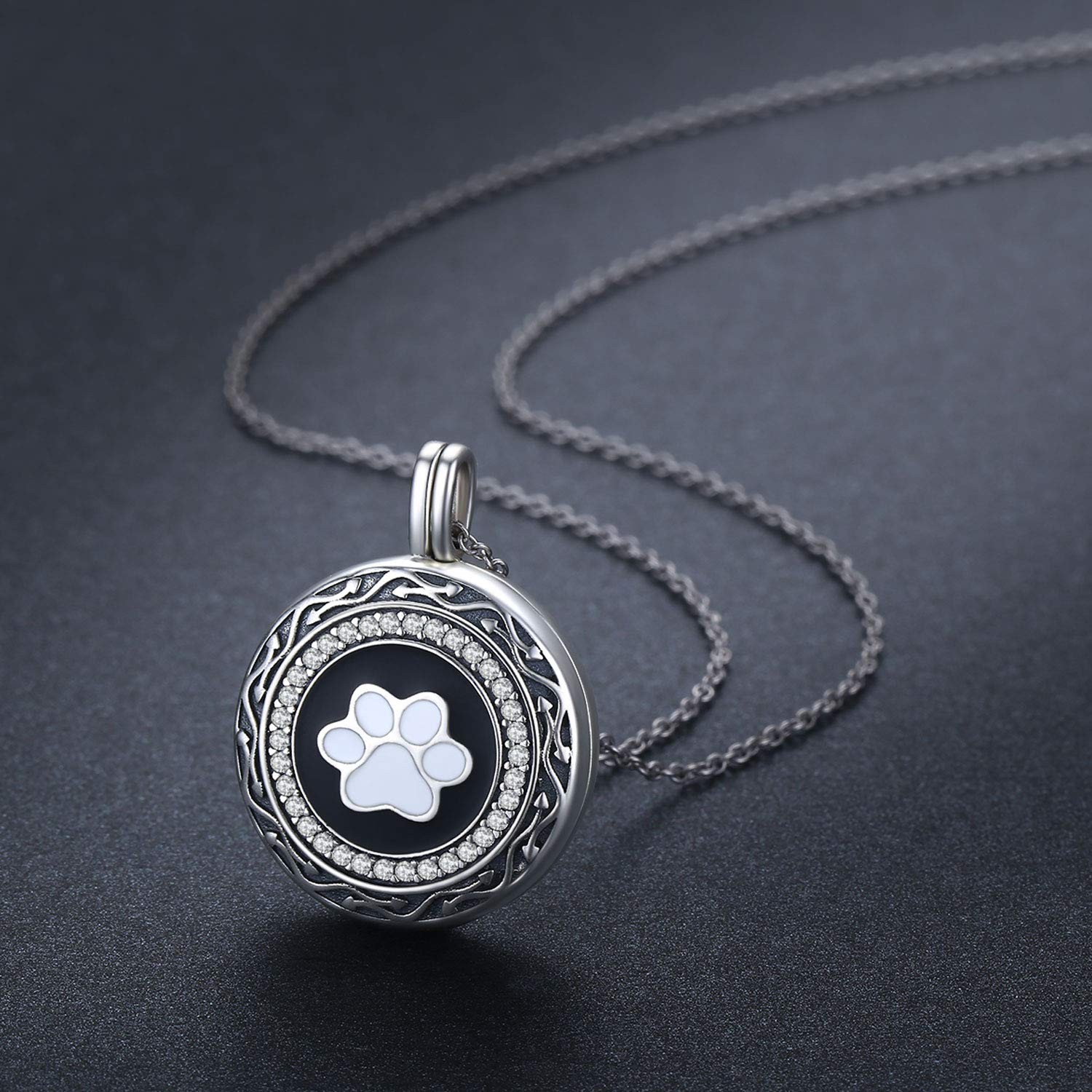 S925 Sterling Silver Paw Urn Pendant Necklace for Pet Cat Dog Ashes Cremation…