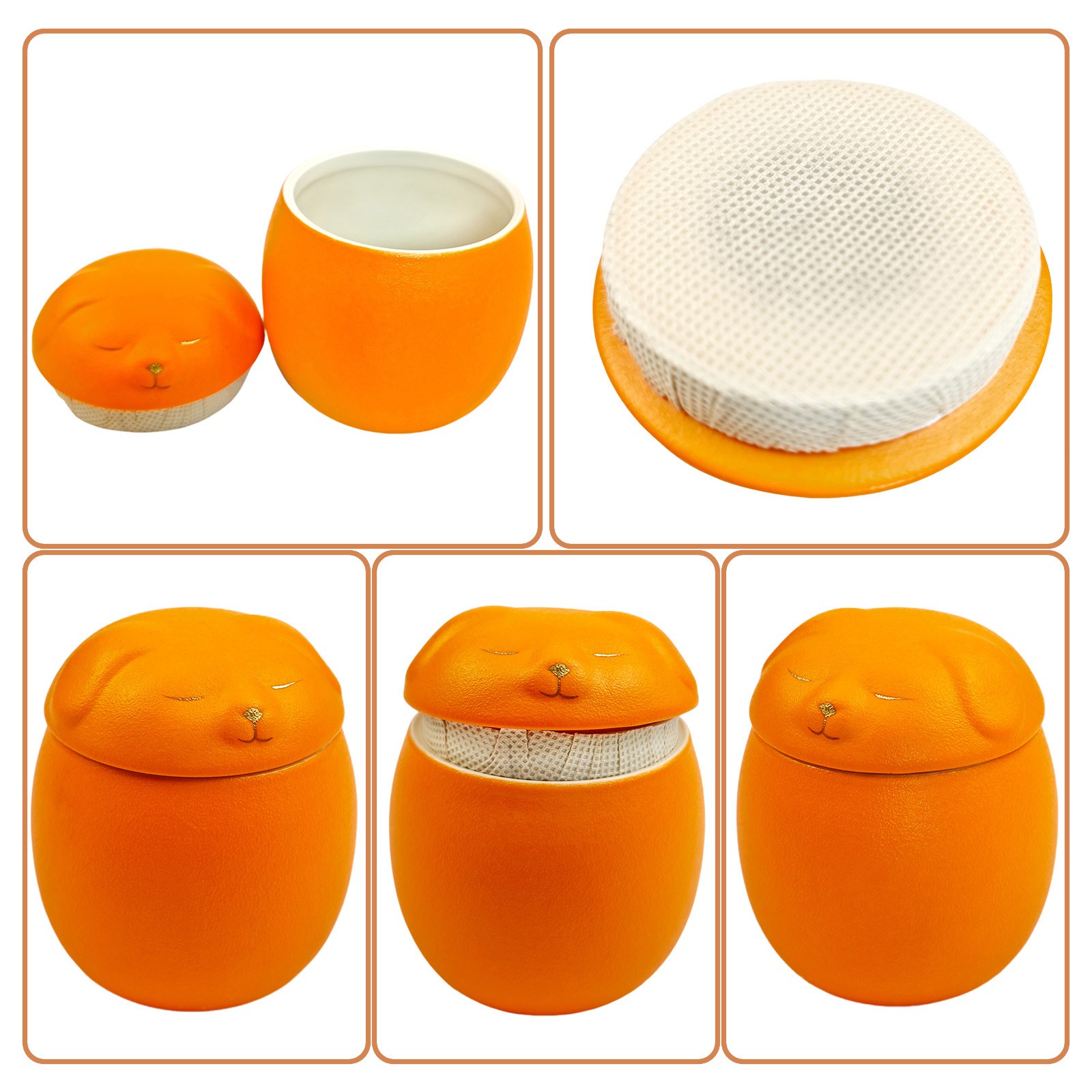 Smiley Dog Shaped Pet Urn For Small Dog And Cat Ashes 3.2×2.9 inches(Orange, M)