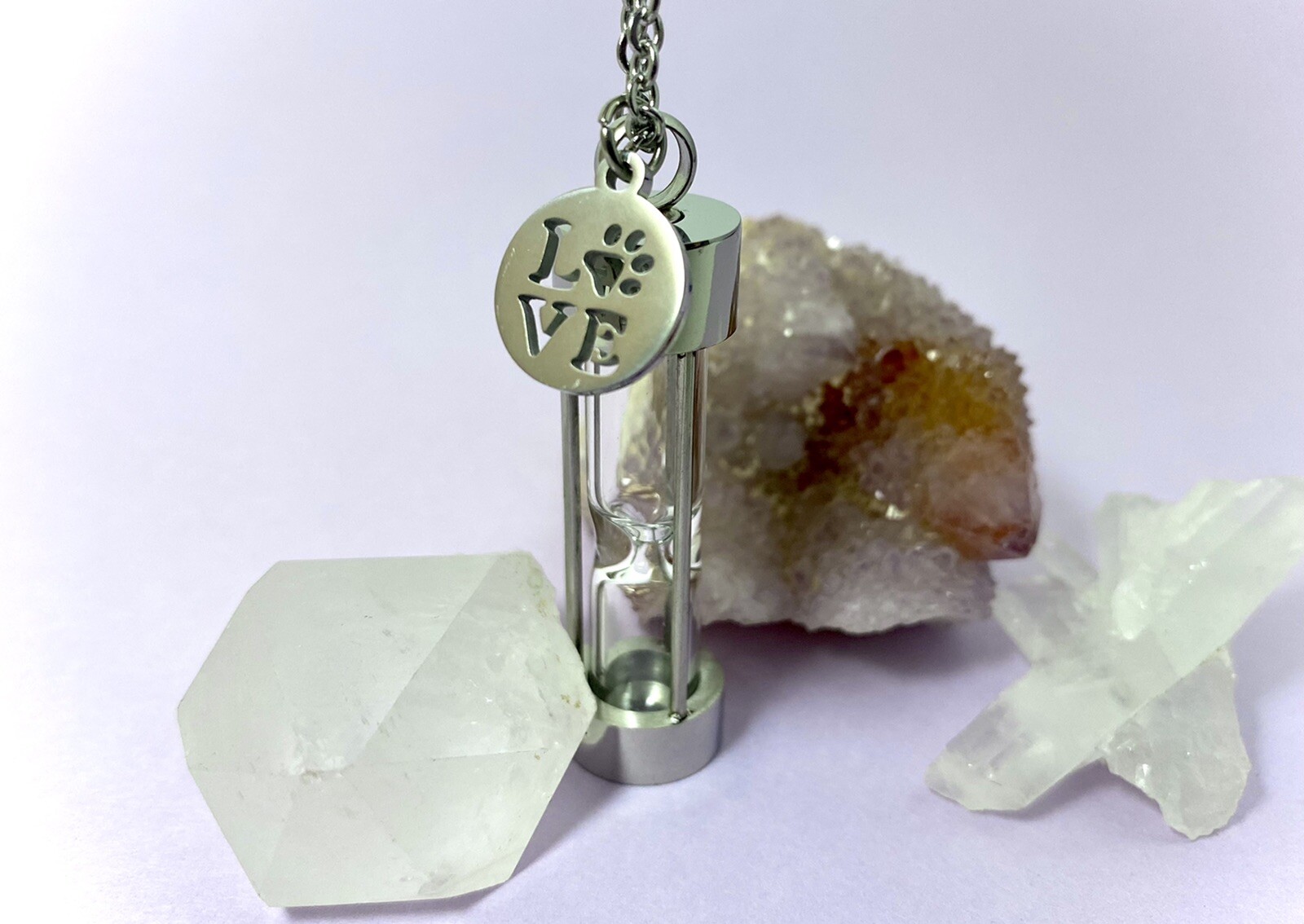 Pet Cremation Jewelry Urn Necklace Hourglass for Ashes Dog Cat LOVE Paw Print