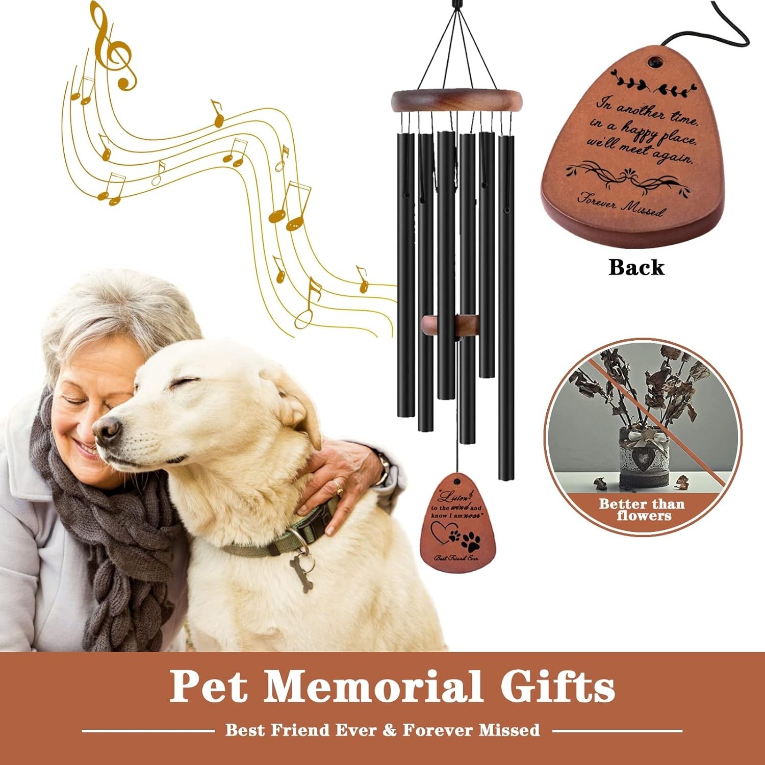 Hand-Tuned 28″ Dog Memorial Wind Chimes – Heartwarming Bereavement Gift