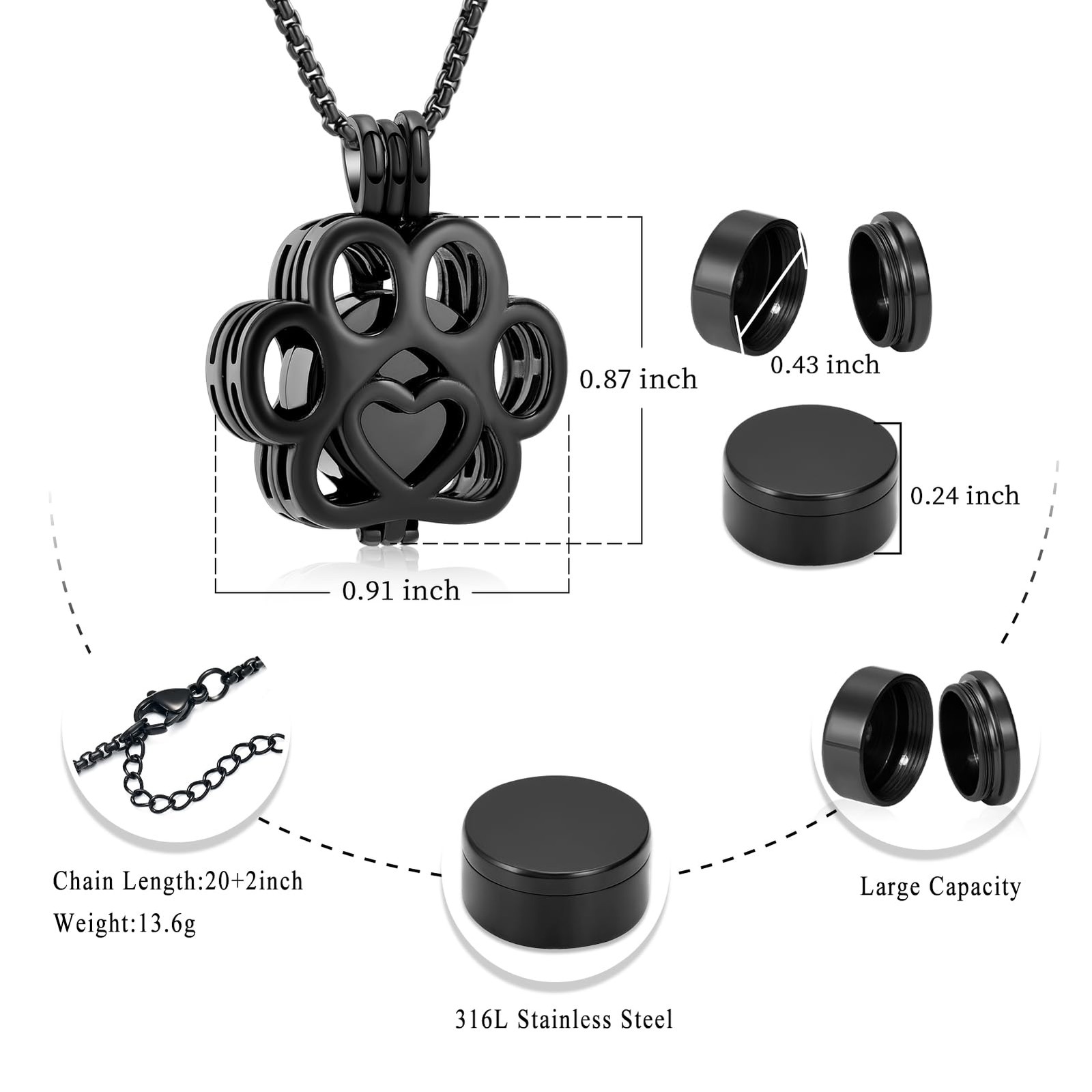 Pet Cremation Jewelry For Ashes For Dog/Cat Paw Stainless Steel Memorial Lock…