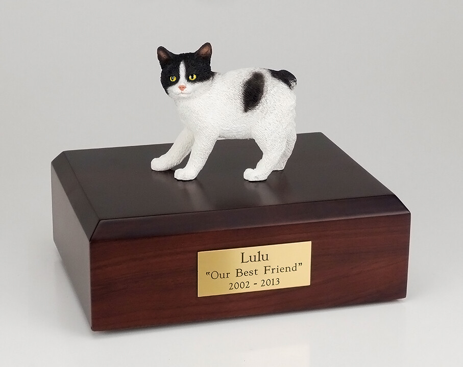 Manx Black & White Cat Figurine Pet Cremation Urn Available in 3 Colors/ 4 Sizes