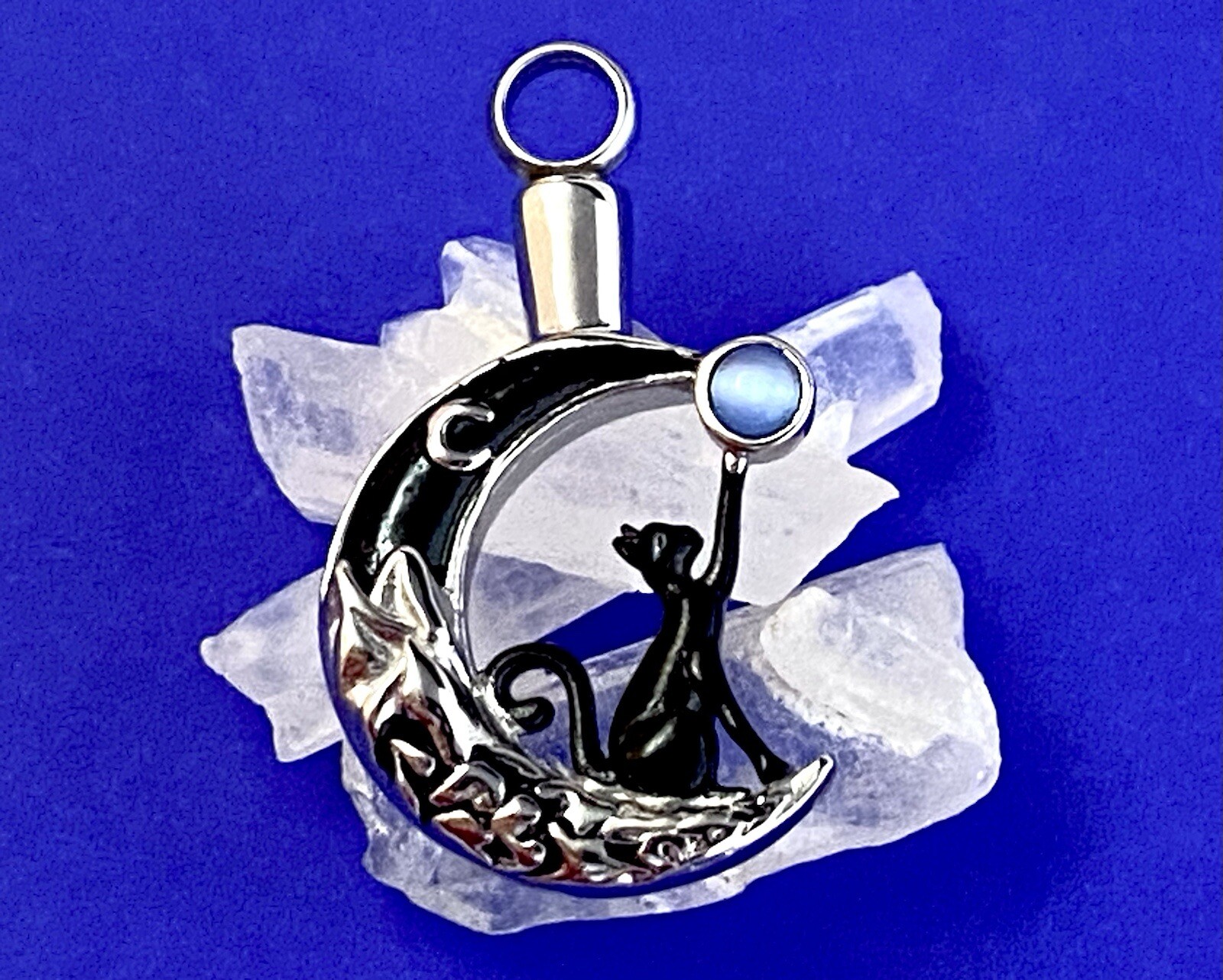 Black Cat Moon Stone Cremation Necklace Holds Ashes Urn Pendant Jewelry Gift Lov
