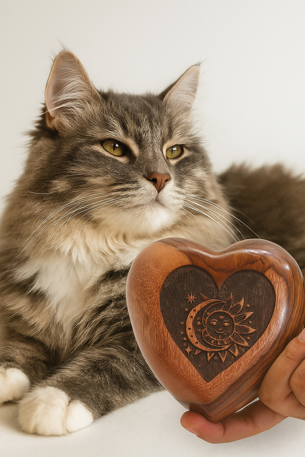 Pet Memorial Wood Urns for Dog or Cat Ashes Heart Shape Sun moon Design Urn