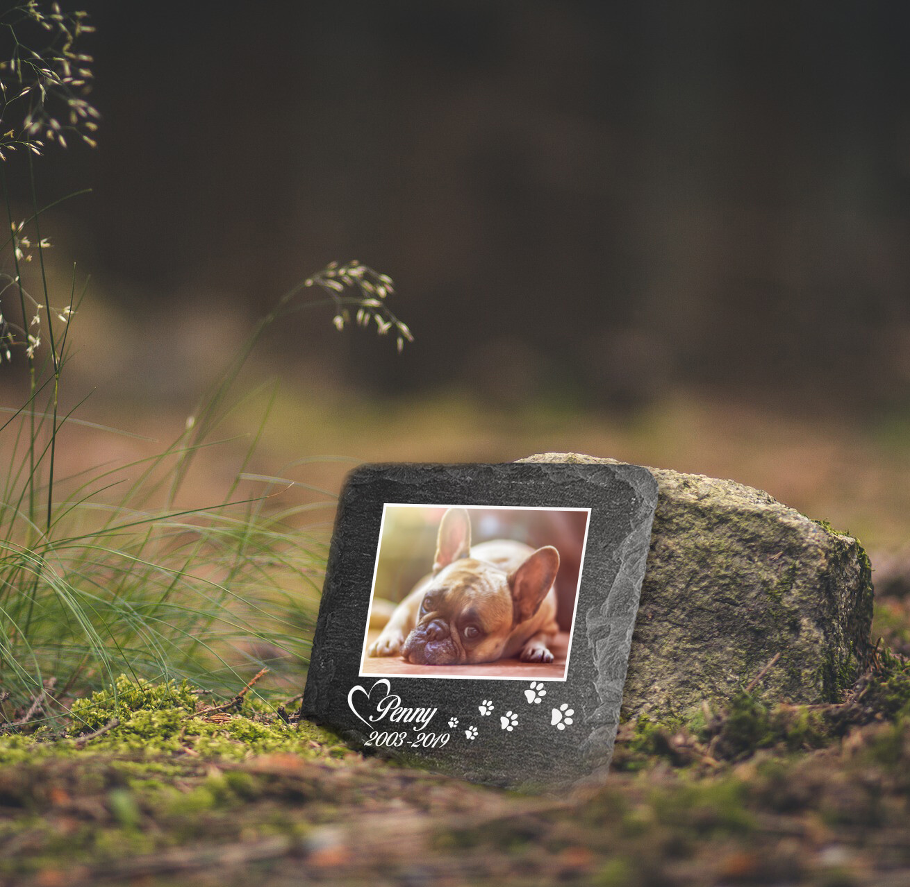 Personalised Pet Memorial Grave marker Dark Grey Natural Slate stone 10×10 Cm