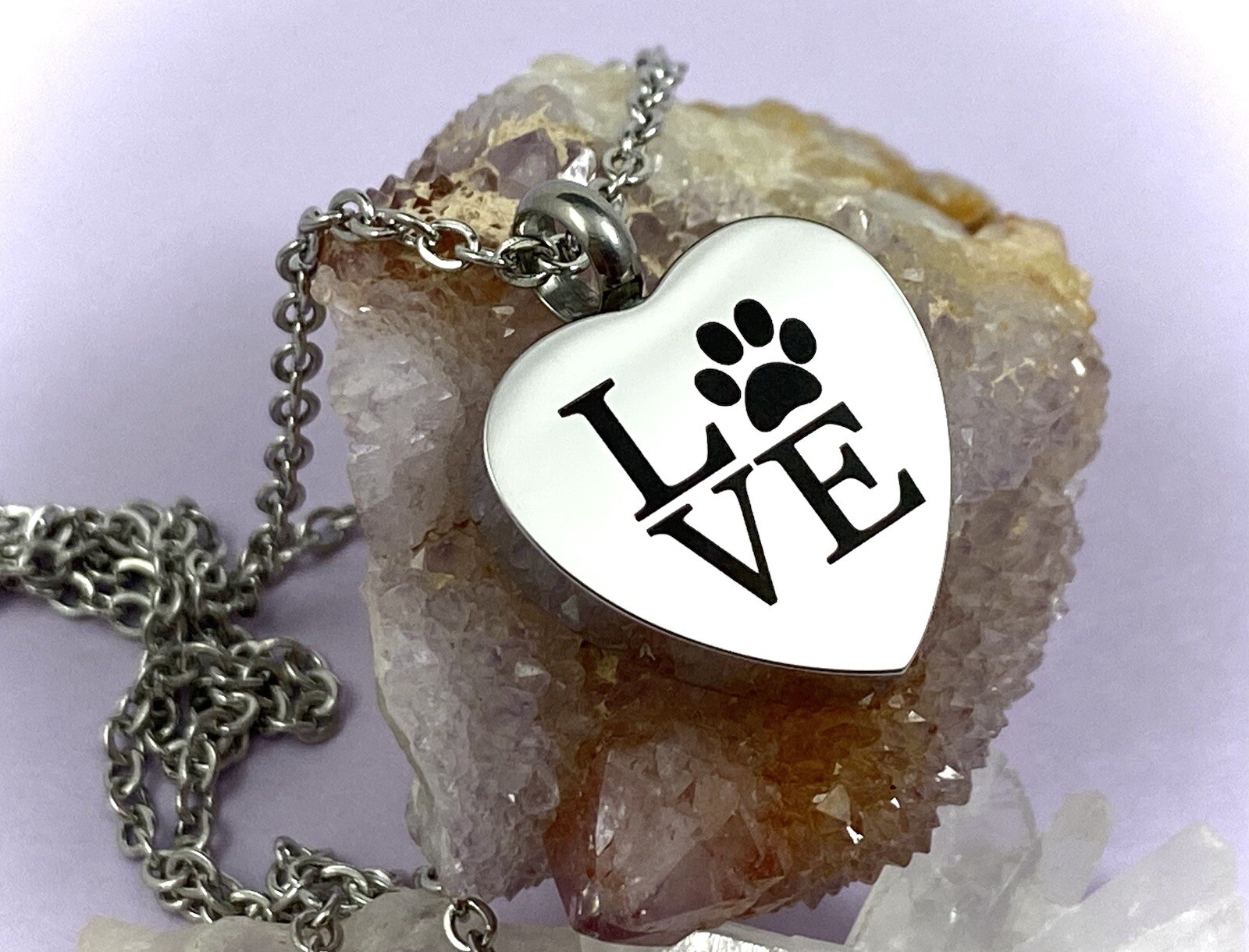 Pet Cremation Pendant Urn Keychain 1″ Key Ring Dog Cat Ashes LOVE Pawprint Heart