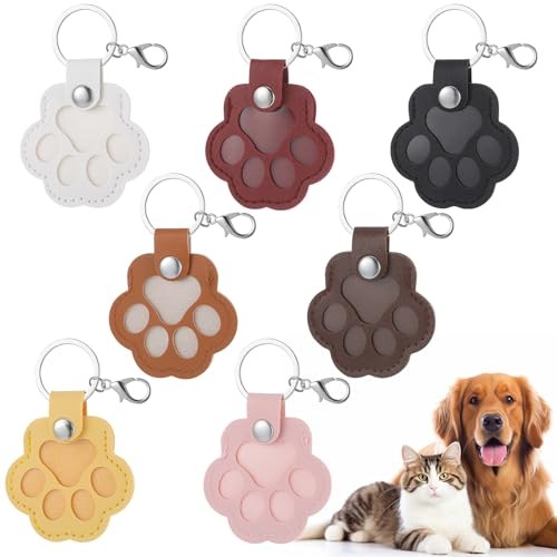 7Pcs Leather Pet Memorial Keychain, Cat Paw Shaped Keychain, Dog Hair