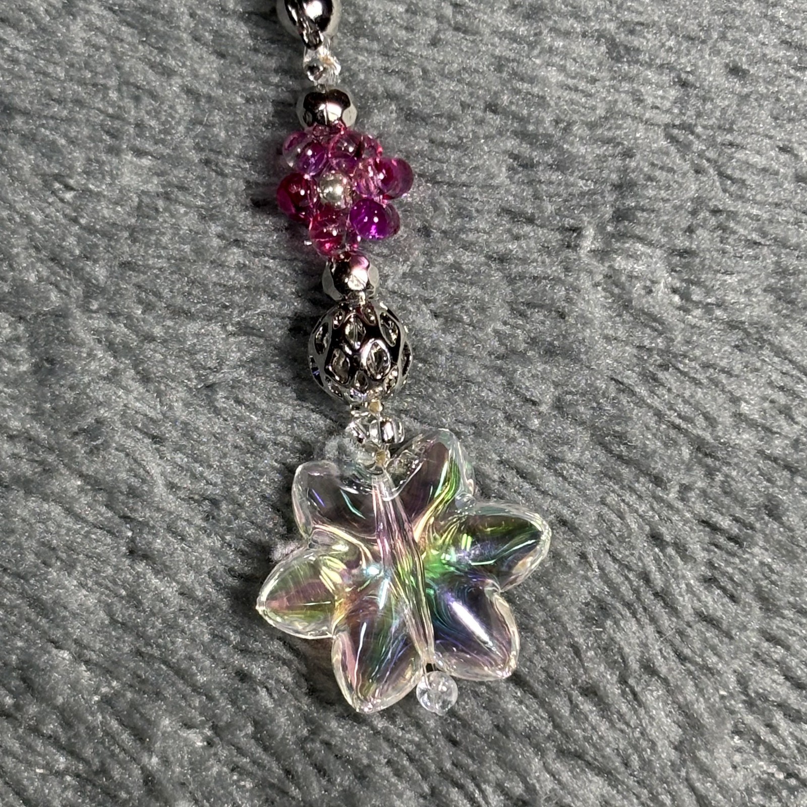 Cremation Ashes Keychain – Cremation Keepsake(pink flower and clear star)