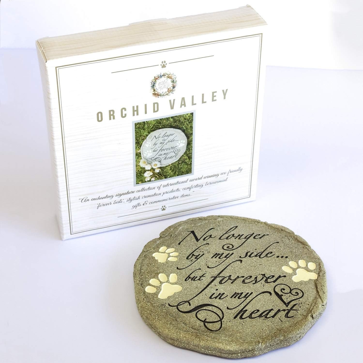Weatherproof Round Pet Tribute Stone – No Longer By My Side, Forever in My Heart